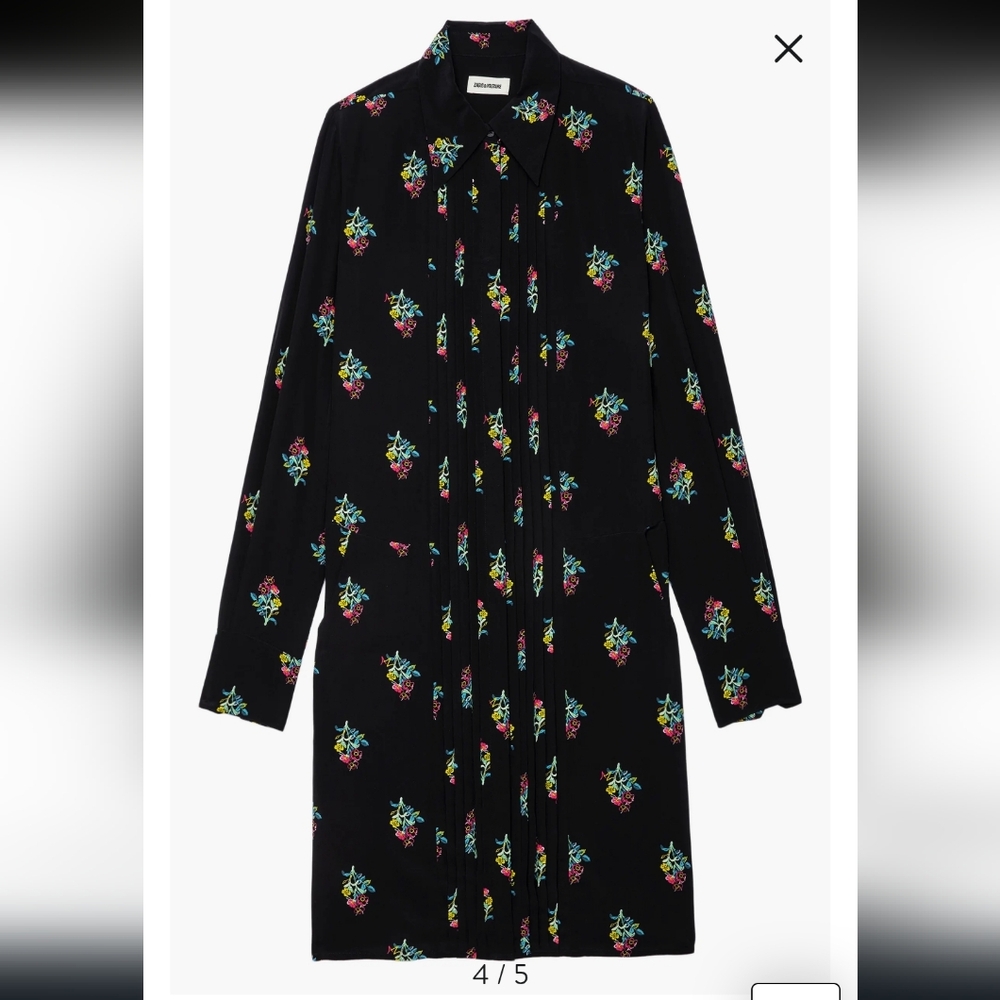 Zadig & Voltaire Rougi Floral Long Sleeve Silk Shirtdress - Picture 4 of 10
